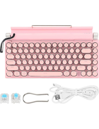 Teclado Mecánico Vintage Acogedor Rosa Bluetooth 5.0