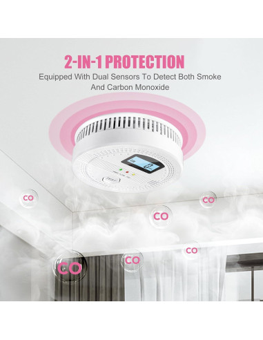 4 Detectores de Humo y Monóxido Vkdemer WJ-SC9120b 2 en 1