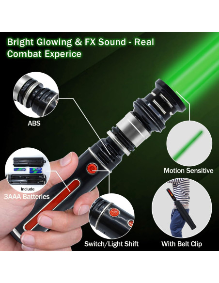 Sable Iluminado Verde para Niños con Sonido FX y Clip Sable Iluminado Verde para Niños con Sonido FX y Clip