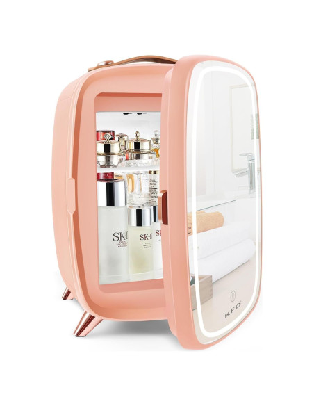 Refrigerador Mini KFO 6L Rosa con Espejo LED y 3 Modos Refrigerador Mini KFO 6L Rosa con Espejo LED y 3 Modos