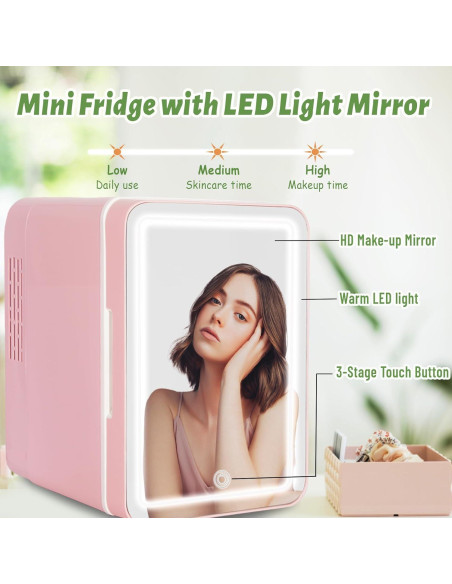 Mini Nevera Cosmética VNIMTI 4L con Espejo LED Rosa Mini Nevera Cosmética VNIMTI 4L con Espejo LED Rosa