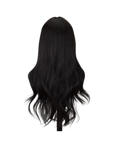 Peluca Larga Negra Ondulada FREE BEAUTY 66 cm Fibra Sintética