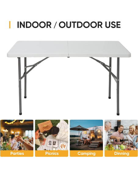 Mesa Plegable SUPER DEAL 122x61 cm Blanca para Picnic Mesa Plegable SUPER DEAL 122x61 cm Blanca para Picnic