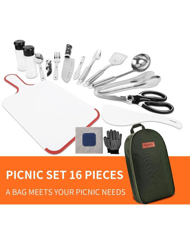 Kit de Camping Haplululy 16 Piezas Utensilios Cocina Verde