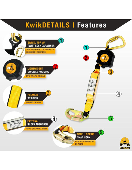 KwikSafety Cobra 3,05m Línea de Vida Retráctil con Amortiguador KwikSafety Cobra 3,05m Línea de Vida Retráctil con Amortiguador