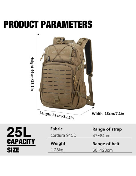 Mochila Táctica Mardingtop 25L para Senderismo Caqui Mochila Táctica Mardingtop 25L para Senderismo Caqui