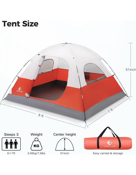 Carpa Domo ALPHA CAMP para 3 Personas Impermeable Roja Carpa Domo ALPHA CAMP para 3 Personas Impermeable Roja