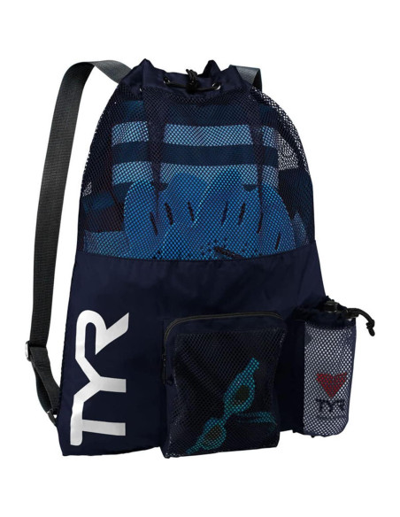 Mochila TYR Big Mesh Mummy 40L Azul/Amarillo para natación Mochila TYR Big Mesh Mummy 40L Azul/Amarillo para natación