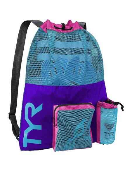 Mochila TYR Big Mesh Mummy 40L Azul/Amarillo para natación Mochila TYR Big Mesh Mummy 40L Azul/Amarillo para natación