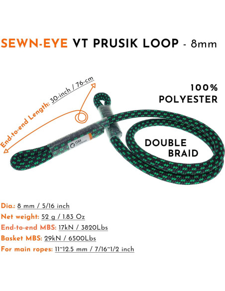 Cuerda Prusik 8mm GM CLIMBING 30cm y 45cm Ojo Cosido Cuerda Prusik 8mm GM CLIMBING 30cm y 45cm Ojo Cosido
