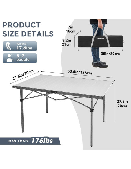 Mesa de Camping KingCamp Plegable Aluminio 135.9x69.9cm Mesa de Camping KingCamp Plegable Aluminio 135.9x69.9cm