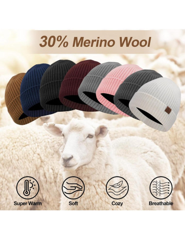 Gorro de lana Merino ZTL unisex gris oscuro forro polar