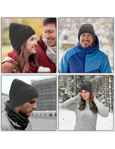 Gorro de lana Merino ZTL unisex gris oscuro forro polar