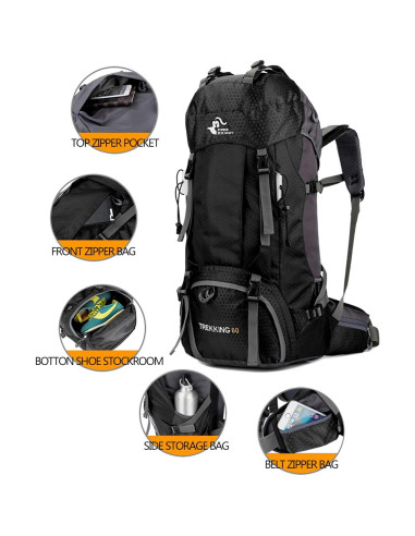 Mochila de senderismo Bseash 60L impermeable con cubierta
