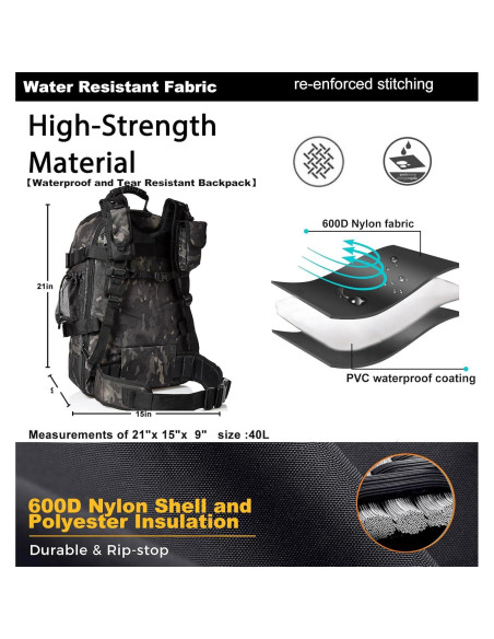 Mochila táctica Camo Negro 40L para senderismo y viaje Mochila táctica Camo Negro 40L para senderismo y viaje
