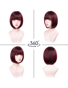 Peluca Bob Burdeos Aida Ble Sintética Corta para Mujeres 2