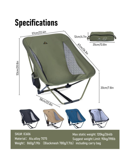 Silla de Camping Plegable iClimb Ultraligera Verde 0.86 kg Silla de Camping Plegable iClimb Ultraligera Verde 0.86 kg