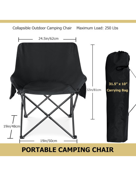 Silla de Camping Plegable Leonyo Luna Negra 250 kg Silla de Camping Plegable Leonyo Luna Negra 250 kg