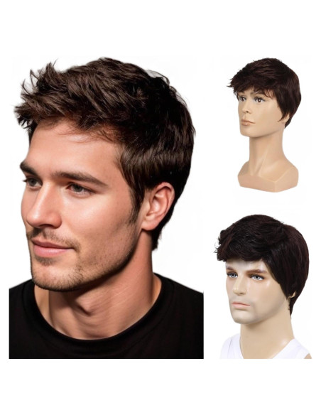 Peluca Corta Marrón para Hombre BEAUTY FLAG Sintética Peluca Corta Marrón para Hombre BEAUTY FLAG Sintética