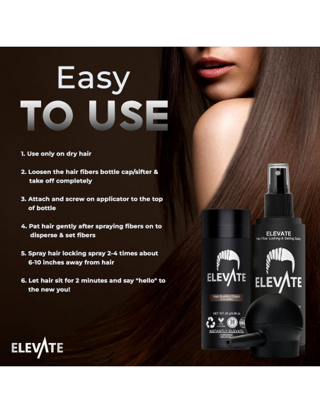 ELEVATE Kit 3 en 1 para Cabello - Fibras, Spray y Aplicador ELEVATE Kit 3 en 1 para Cabello - Fibras, Spray y Aplicador