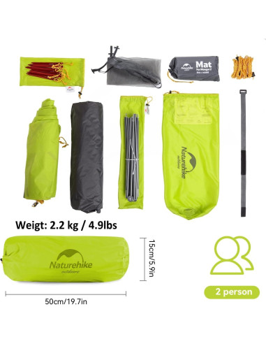 Tienda Naturehike Mongar 2 Personas 3 Temporadas Ultraligera