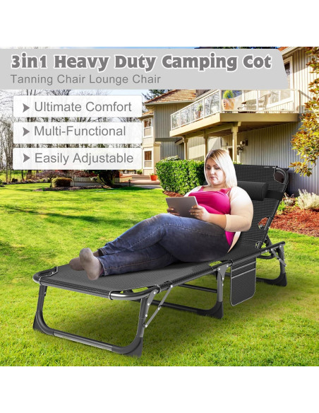 Cama de Camping Plegable ABORON con Colchón Ajustable Cama de Camping Plegable ABORON con Colchón Ajustable
