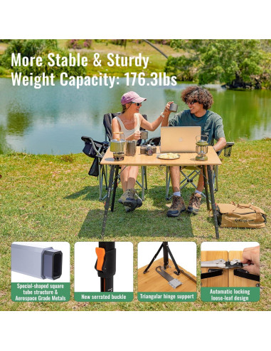 Mesa Plegable KingCamp de Bambú Ajustable 100x70 cm