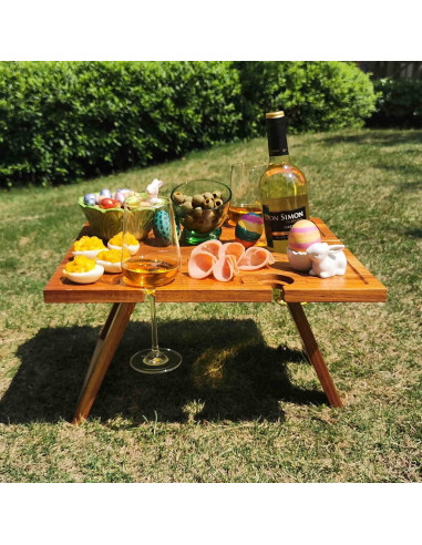 Mesa de Picnic Plegable SASIDO de Acacia para Vino y Snacks