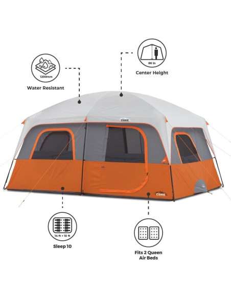 Carpa CORE para Camping Familiar 10 Personas Naranja Carpa CORE para Camping Familiar 10 Personas Naranja