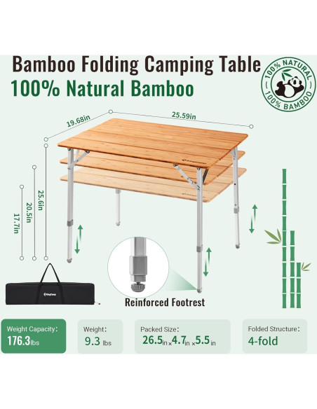 Mesa de Camping Plegable KingCamp Bamboo 4 Pliegues 2-3 Personas Mesa de Camping Plegable KingCamp Bamboo 4 Pliegues 2-3 Personas
