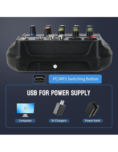 Mezclador de Audio BAXS 4 Canales Bluetooth USB 48V Phantom