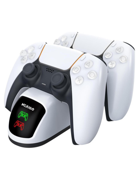 Cargador Doble NexiGo para Controlador PS5 con LED Blanco Cargador Doble NexiGo para Controlador PS5 con LED Blanco