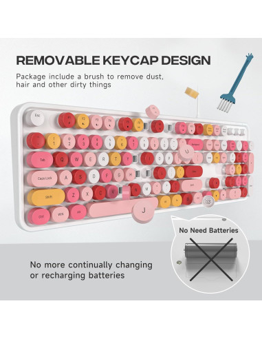 Teclado USB con Cable Meidosa Retro Blanco Colorido 104 Teclas