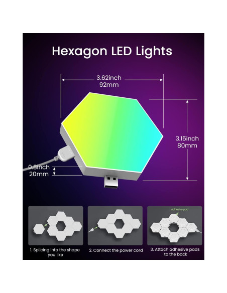 Paquete de 8 Paneles LED Hexagonales NIUCOO RGB Inteligentes Paquete de 8 Paneles LED Hexagonales NIUCOO RGB Inteligentes
