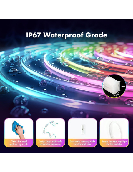 Tira de Luz Neón RGB 5M HuiZhouShi Control App Tira de Luz Neón RGB 5M HuiZhouShi Control App