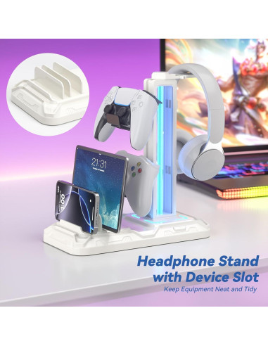 Soporte para Auriculares KDD KDD-766W con Carga USB y Luz