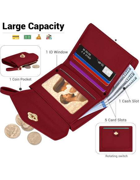 Cartera Pequeña BIAOTIE de Cuero Rojo con Bloqueo RFID Cartera Pequeña BIAOTIE de Cuero Rojo con Bloqueo RFID