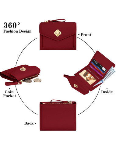 Cartera Pequeña BIAOTIE de Cuero Rojo con Bloqueo RFID