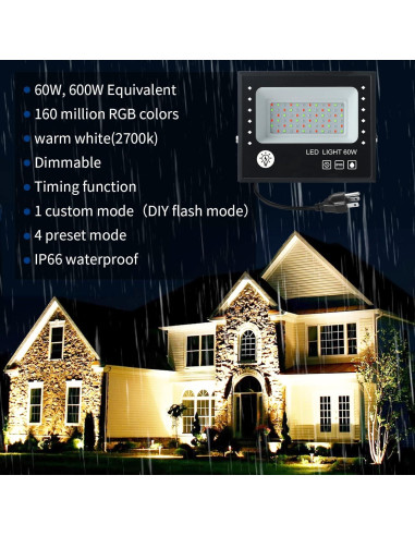 Foco LED RGB 60W Eleganted Control Remoto IP66 Exterior