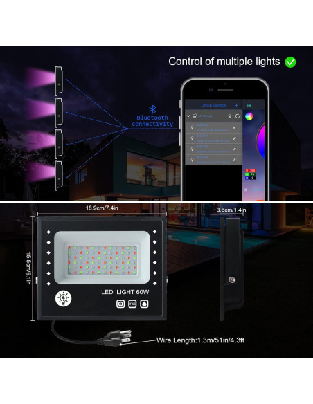 Foco LED RGB 60W Eleganted Control Remoto IP66 Exterior Foco LED RGB 60W Eleganted Control Remoto IP66 Exterior