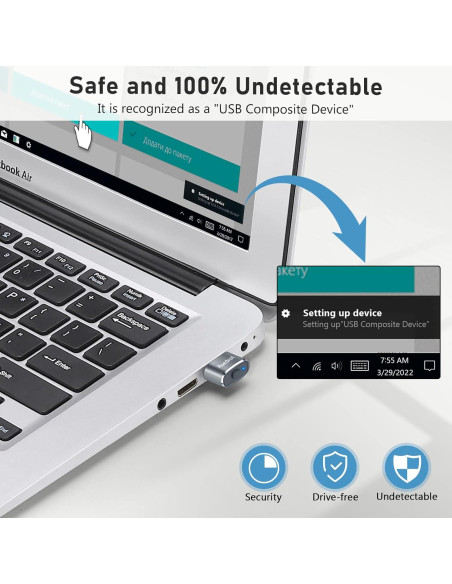 Mouse Jiggler USB Indetectable con Adaptador USB-C Gris Mouse Jiggler USB Indetectable con Adaptador USB-C Gris