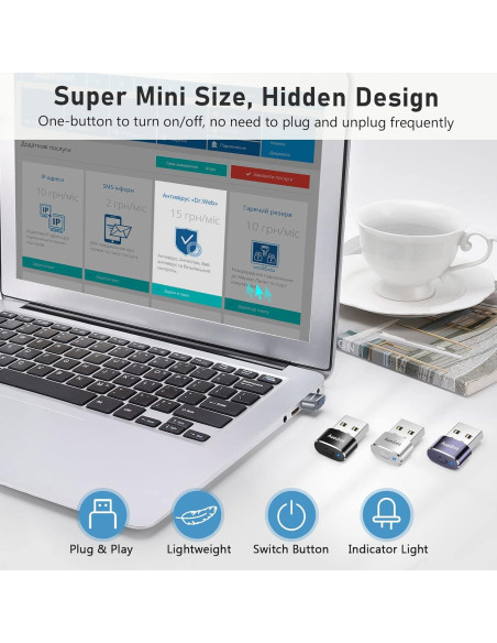 Mouse Jiggler USB Indetectable con Adaptador USB-C Gris Mouse Jiggler USB Indetectable con Adaptador USB-C Gris