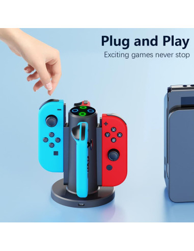 Dock de Carga HONCAM para Joycon Switch 4 en 1 Negro