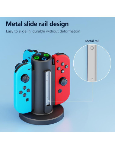 Dock de Carga HONCAM para Joycon Switch 4 en 1 Negro