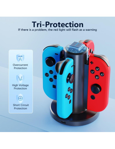 Dock de Carga HONCAM para Joycon Switch 4 en 1 Negro