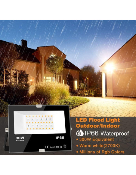 MELPO Luz de Inundación LED 30W RGB + Blanco Cálido 2700K MELPO Luz de Inundación LED 30W RGB + Blanco Cálido 2700K