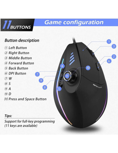 Ratón Vertical Ergonómico Attoe ATC18 10000 DPI 11 Botones Ratón Vertical Ergonómico Attoe ATC18 10000 DPI 11 Botones