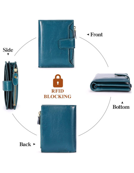 Billetera Compacta de Cuero FALAN MULE para Mujer Azul Billetera Compacta de Cuero FALAN MULE para Mujer Azul