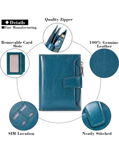 Billetera Compacta de Cuero FALAN MULE para Mujer Azul