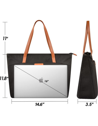 Bolsa Tote Prite para Laptop 16" Negra para Mujeres